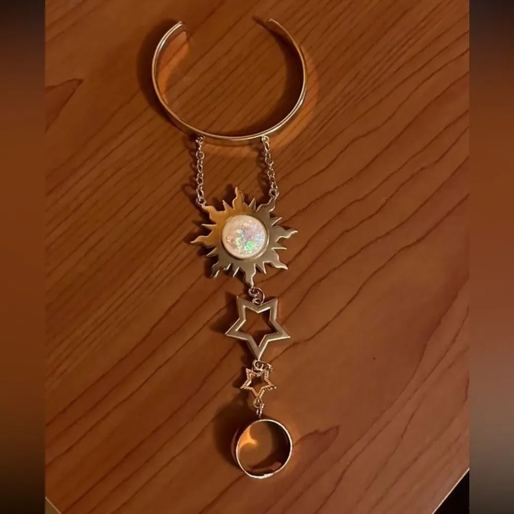 Gold Sun and Star adjustable bracelet & ring combo